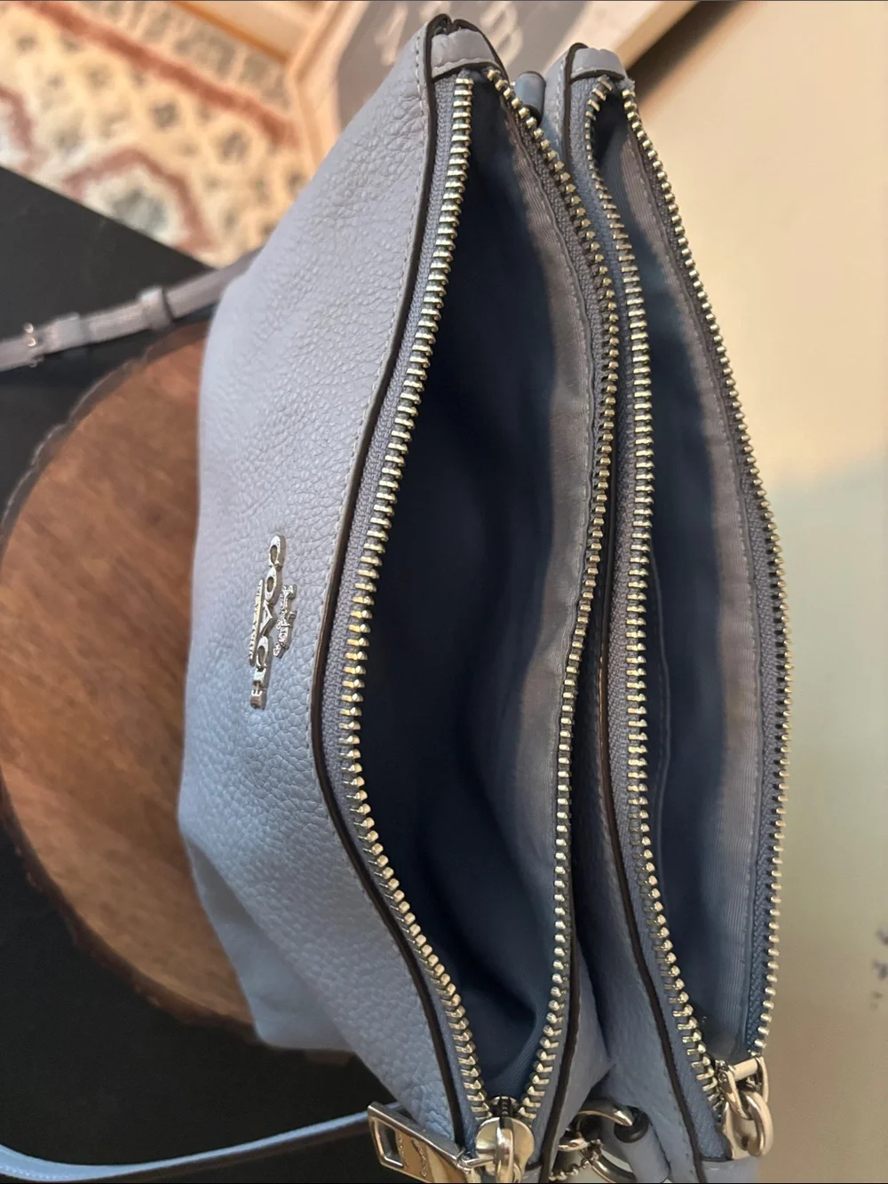 Coach Pebbled Leather Crossbody Bag in Light Blue with Silver Hardware